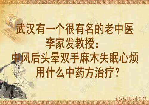武汉有一个很有名的老中医李家发教授：中风后头晕双手麻木失眠心烦用什么中药方治疗？